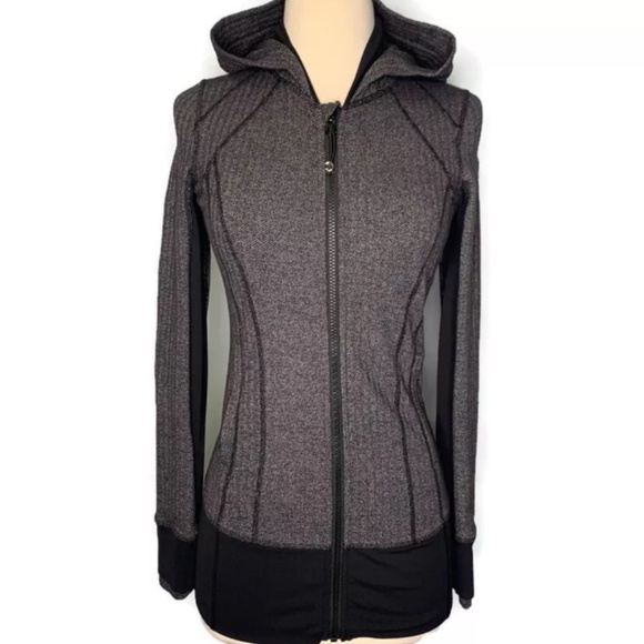 Lululemon Women’s Daily Practice Zip Up Hoodie Jacket In Black Herringbone - Picture 3 of 14
